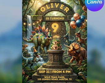 Invitación editable de dinosaurios, invitación para fiesta de cumpleaños de dinosaurios, invitación del mundo de los dinosaurios, invitación para fiesta de T-Rex, 1.º, 3.º y 5.º cumpleaños jurásico
