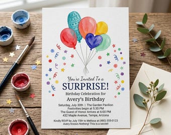 Surprise Birthday Invitation Template / Editable Canva Birthday Invite / Digital Download Party Invitation