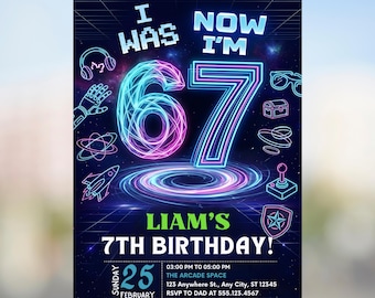 Invitación de cumpleaños con meme "Seis siete", invitación de cumpleaños para niño de 7 años, invitación de cumpleaños "Tenía 6 años, ahora tengo 7", descarga instantánea / plantilla editable de Canva