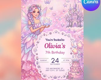 編集可能なファッションドール誕生日招待状 | ファッションドール誕生日招待状 | ピンクグリッターパーティー | すぐにダウンロード | Canvaテンプレート