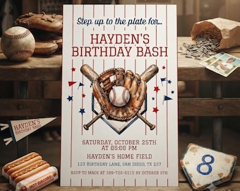 Baseball Birthday Invitation Digital Download/Editable Canva Template/Boy's Sports Party Invite/Printable Baseball Theme Card