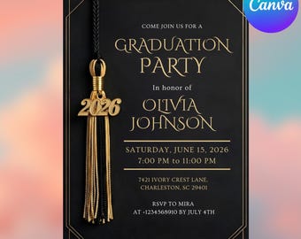 Plantilla moderna para invitación de graduación / Invitación editable para fiestas en Canva (Descarga digital)