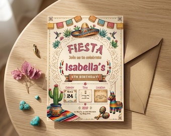 Fiesta Birthday Invitations Printable, Mexican Fiesta Party Invitation, Cinco de Mayo Invitation, Editable Canva Template, Digital Downlod