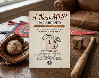 Baseball Birthday Invitation Template First Birthday Digital Download Editable Canva Template Sports Theme