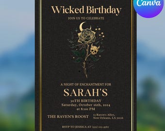 Invitación de cumpleaños malvada / Plantilla de Canva personalizada / Tarjeta de fiesta de brujas / Descarga digital / Descarga instantánea / Invitación imprimible / 5*7 pulgadas