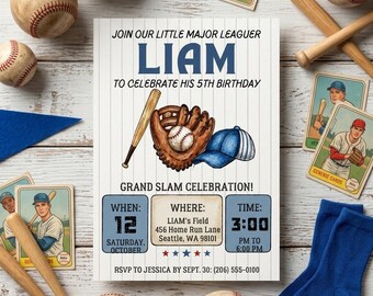 Baseball Birthday Invitation Digital Download/Editable Canva Template/Little League Party Invite/5th Birthday Celebration