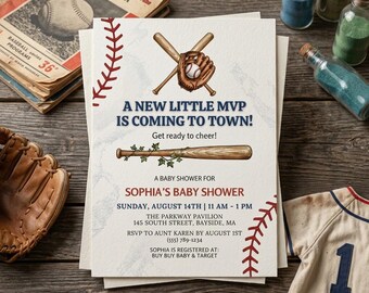 Baseball Baby Shower Invitation Digital Download Editable Canva Template Sports Theme Printable 5x7