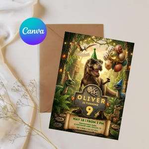 Editable Dinosaur Invitation, DInosaur Birthday Party Invitation, Dinosaur World Invite, T-Rex Party Invite, Jurassic 1st 3rd 5th Birthday
