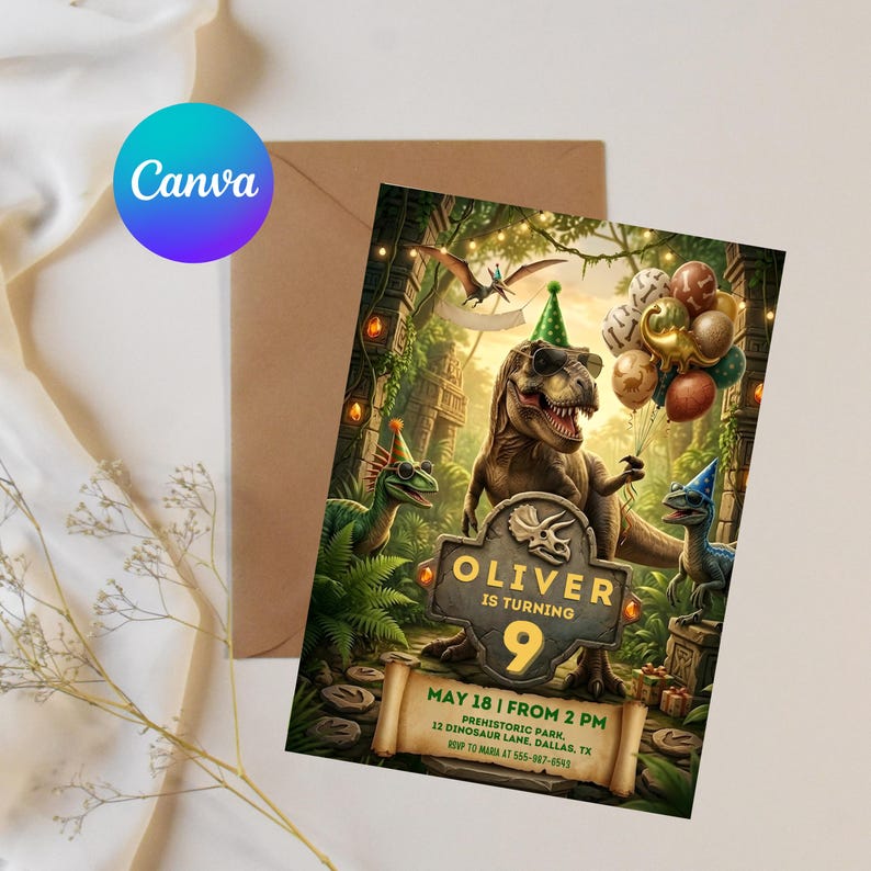 Editable Dinosaur Invitation, DInosaur Birthday Party Invitation, Dinosaur World Invite, T-Rex Party Invite, Jurassic 1st 3rd 5th Birthday