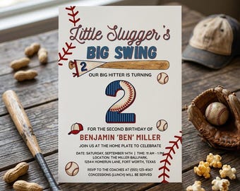 Baseball Birthday Invitation Template/Second Birthday Party Invite/Editable Canva Digital Download/Kids Sports Theme