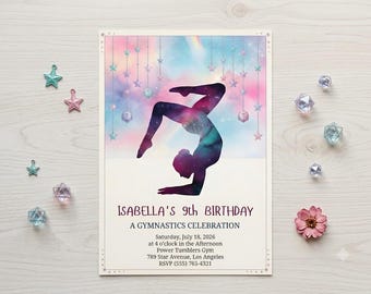 Gymnastics Birthday invitation, dance party invite tumbling party dance party girls birthday invitation birthday invitation Party Favors