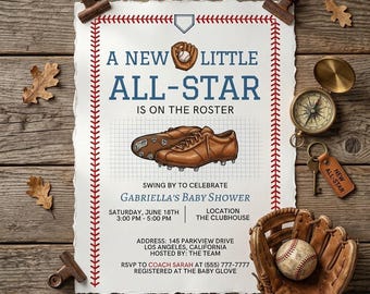Baseball Baby Shower Invitation Printable Digital Download Editable Canva Template Sports Theme