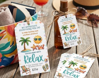 Etiquetas de regalo editables para el agradecimiento a los profesores. Etiqueta de agradecimiento "Sunshine". Etiqueta de fin de curso de verano. Plantilla digital imprimible para niño.