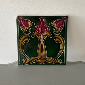 Rare Art Nouveau majolica Tile c1901 - Fireplace Tile - Washstand Tile by T & R Boote