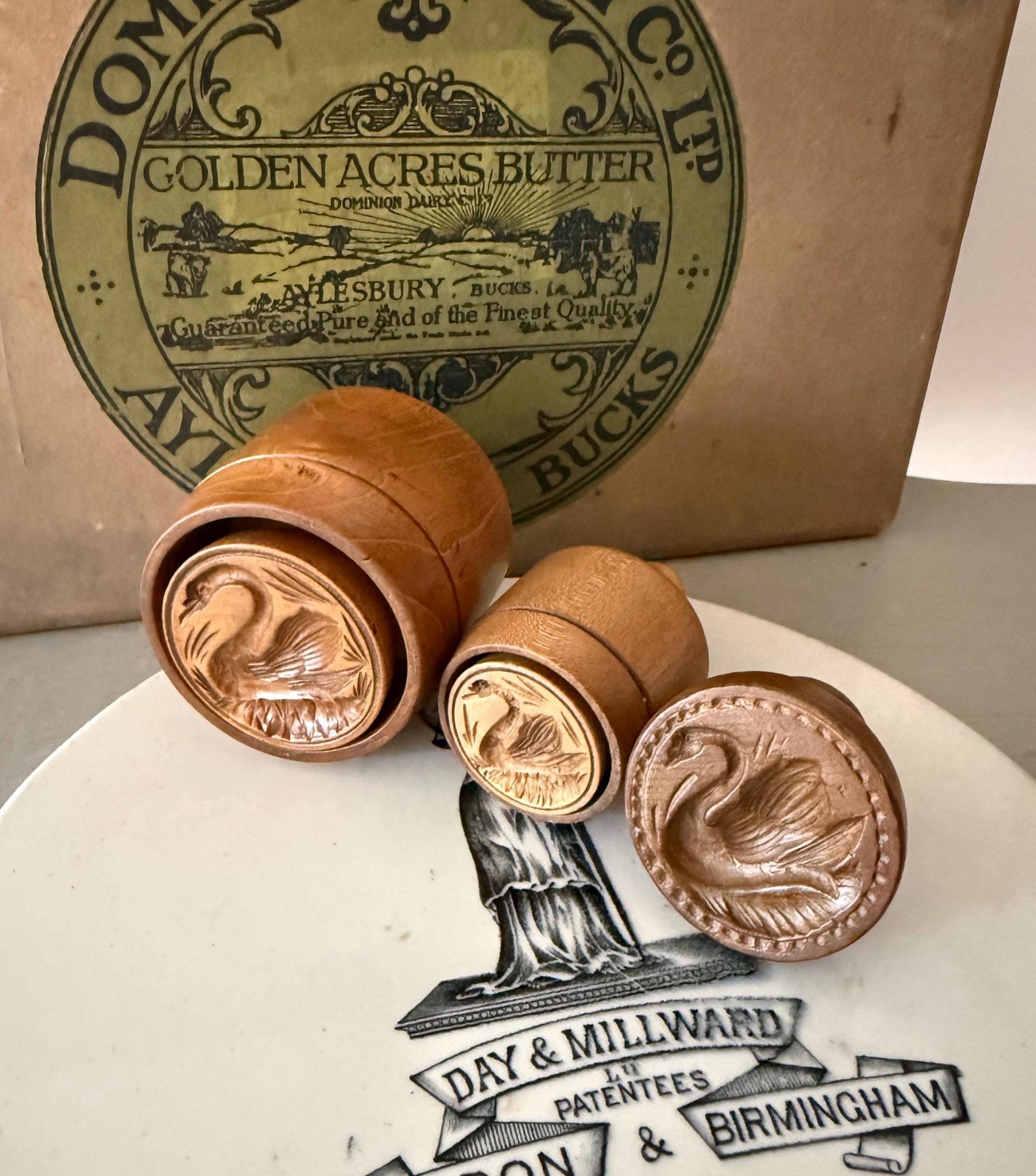 Small Antique Treen Dairy Butter Stamp - Swan Shape - Wooden Butter ...