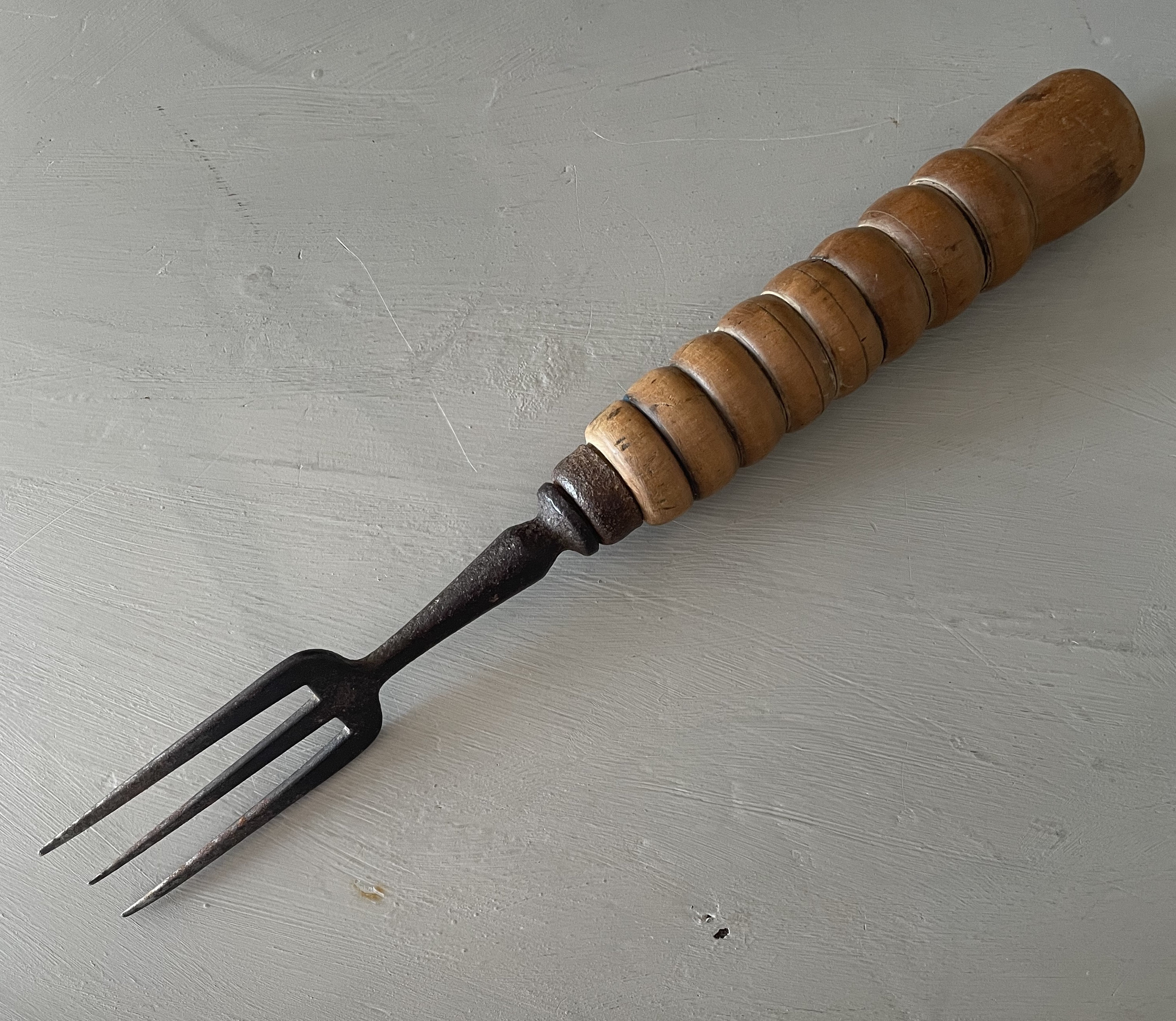 Antique Bread Fork with carved wooden handle Treen Etsy