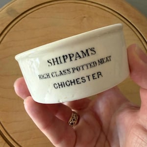 Antique Shippams Chichester Potted Meats - Printed Stoneware Advertising Jar - Old Ironstone Pot