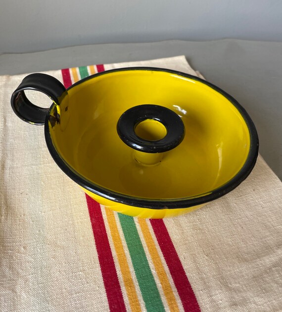 Vintage Bright Yellow and Black Enamel Candle Holder Vintage Etsy