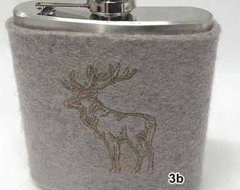 Flask with embroidered wool felt cover