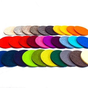 Set of 6 felt coasters 10 cm diameter, 100% wool felt, 5 mm thick