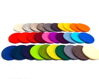 Set of 6 felt coasters 10 cm diameter, 100% wool felt, 5 mm thick