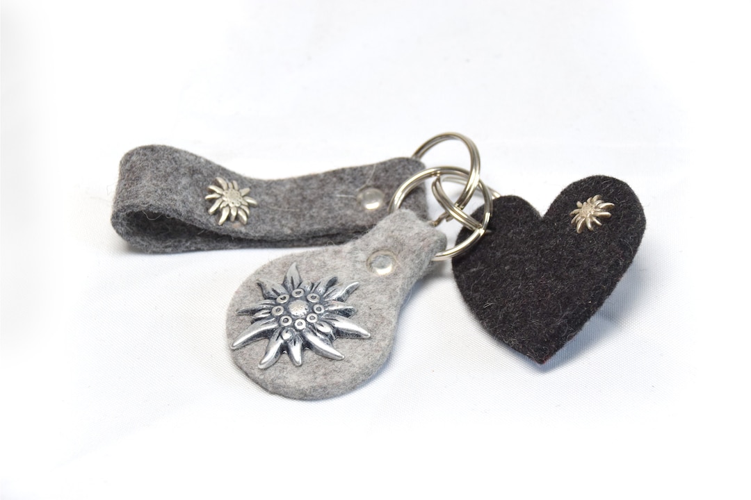 Felt and Leather Keychains Featuring a Dachshund, Horse, Edelweiss ...