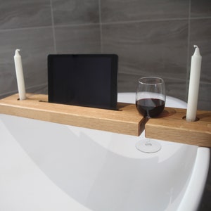 Bath caddy with slot for ipad, candles and wine glass! can be personalised with your message