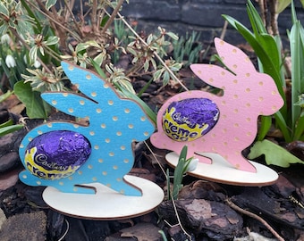 Porta huevos de Pascua con forma de conejito de crema personalizado, regalo de Pascua