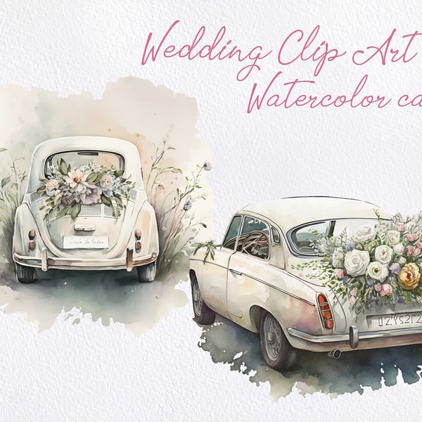 wedding car clipart, Just married PNG, Floral car clipart, card making, instant download, sublimation design, wedding planner