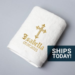 Personalized Baptism Towel 15.5"x15.5", Christening Towel, Baptism Gift, Christening Gift, Religious Personalized, Name and Cross Gifts