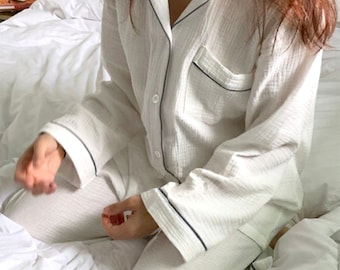 Cotton pajamas for women, cotton PJ set, long pajama set, Long Sleeve Sleepwear, Women's Cotton Home loungewear