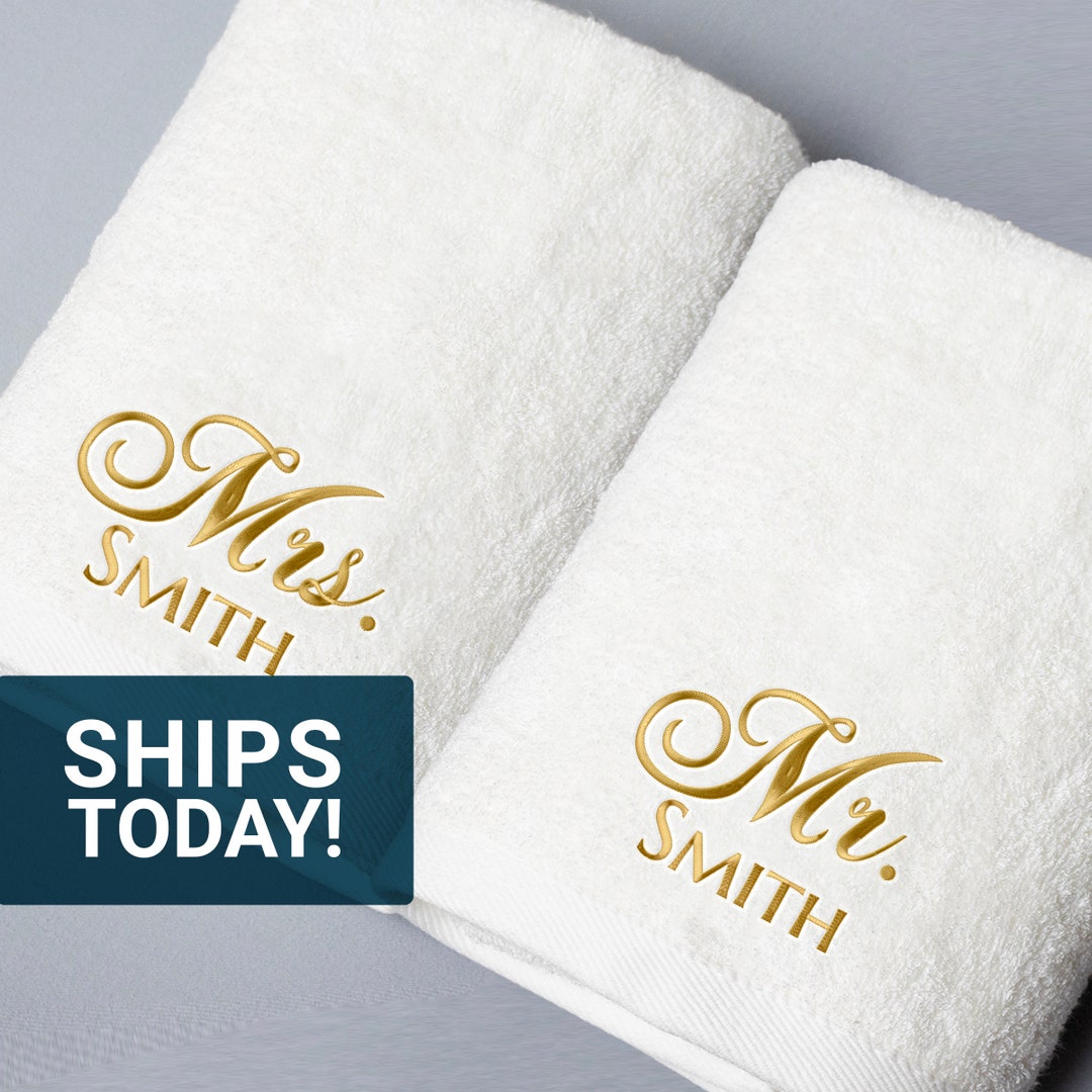 Mr Mrs Bath Towel Sets, Wedding Gift Towel Set, Custom Couple Towel ...