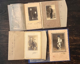 Colección de 4 fotografías antiguas en sepia montadas profesionalmente de Japón de principios del siglo XX