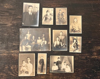 Sammlung von 10 antiken Sepia-Fotografien aus Japan um 1890-1930