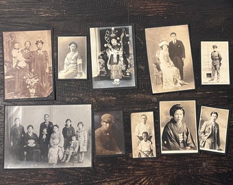 Collection of 10 Mounted Antique Sepia Photographs From Japan circa 1890-1930’s