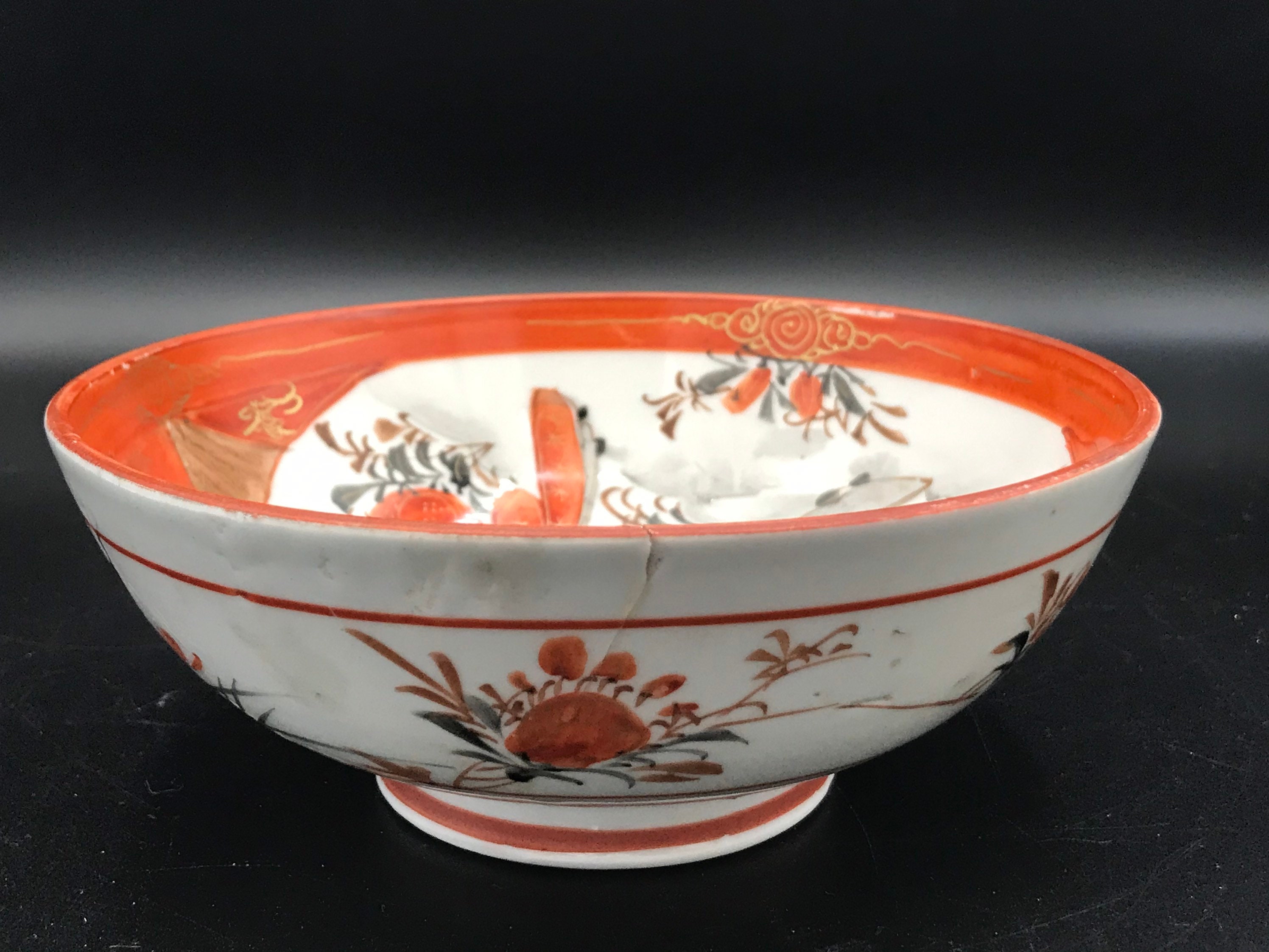 Chinese Red Patterned Bowl has been glued back together | Etsy