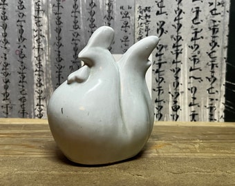 Japanisches Porzellan Huhn, Vintage Hellgrau / Blau Huhn Figur