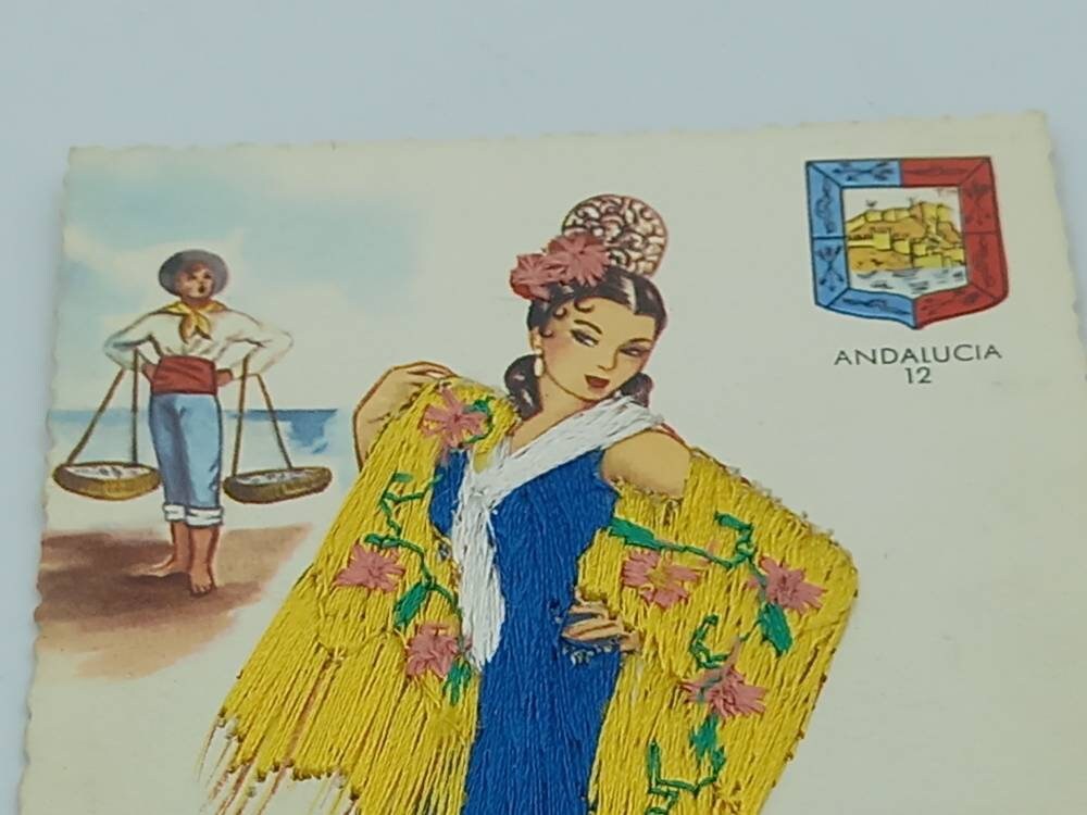 Vintage Embroidered Spanish postcard Etsy
