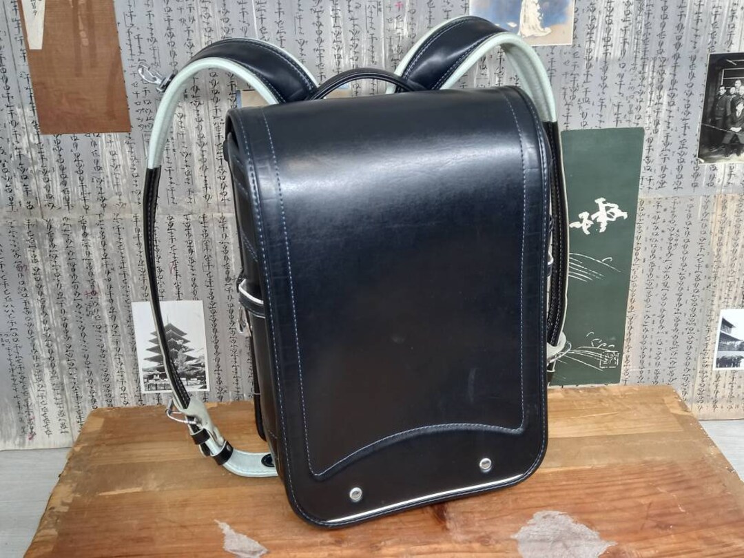 Randoseru Backpack Black With Blue Stitch, Japanese Tight Stitch