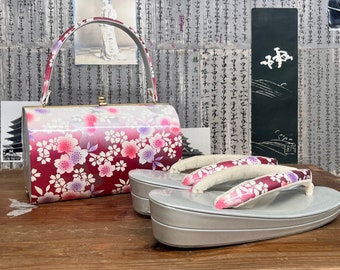 Premium Zanmai Furisode Bag con conjunto de sandalias Zori a juego Luxury. Accesorios de kimono japonés vintage / Artículos formales