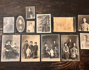 Collection of 12 Mounted Antique Sepia Photographs From Japan circa 1890-1930’s