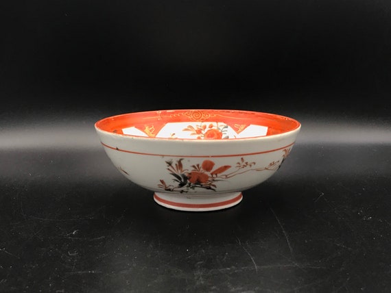 Chinese Red Patterned Bowl has been glued back together | Etsy