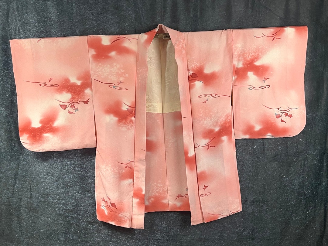 Japanese Haori Kimono, Pink Silk Lined, Kimono Robe Vintage Kimono Jacket, Longer Jacket Etsy