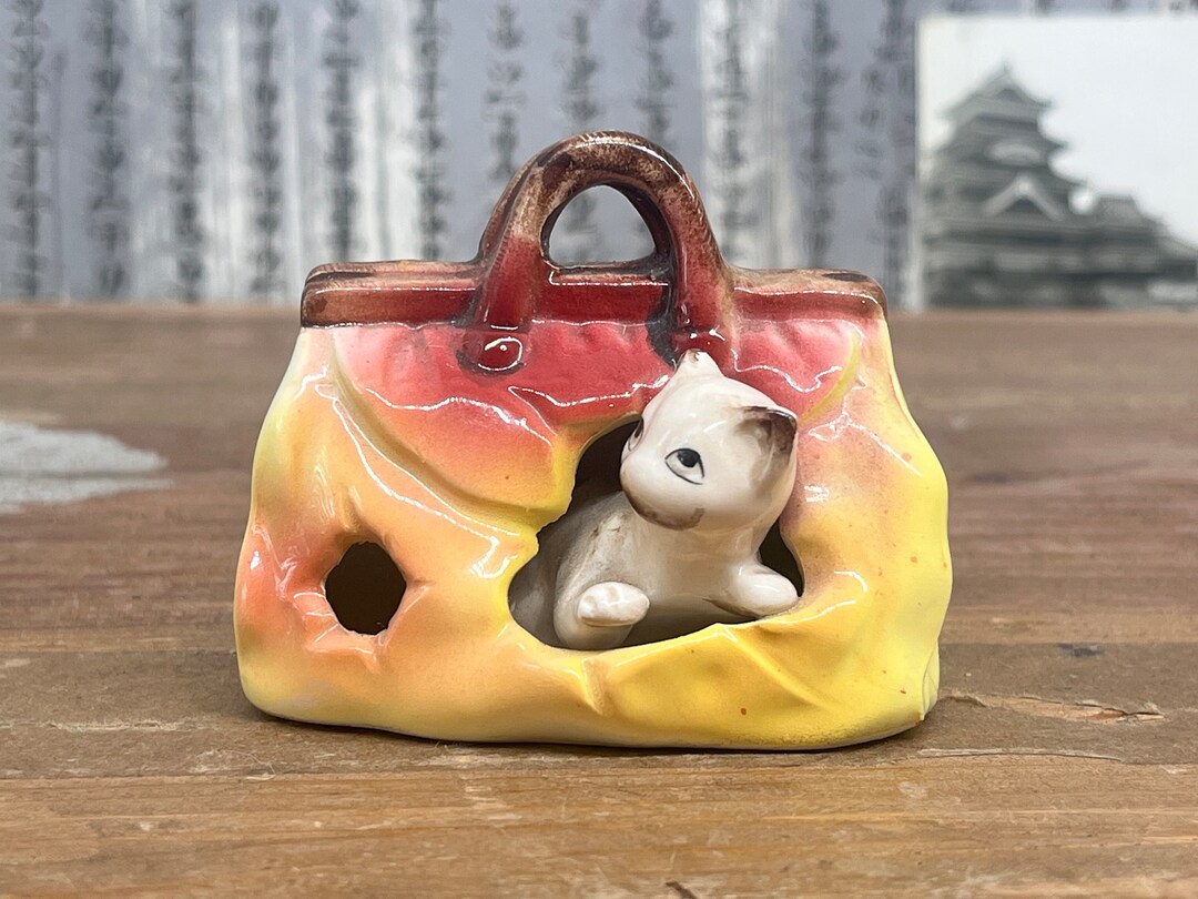 Vintage Porcelain Toothpick Holder Colourful Cat Climbing Out Etsy
