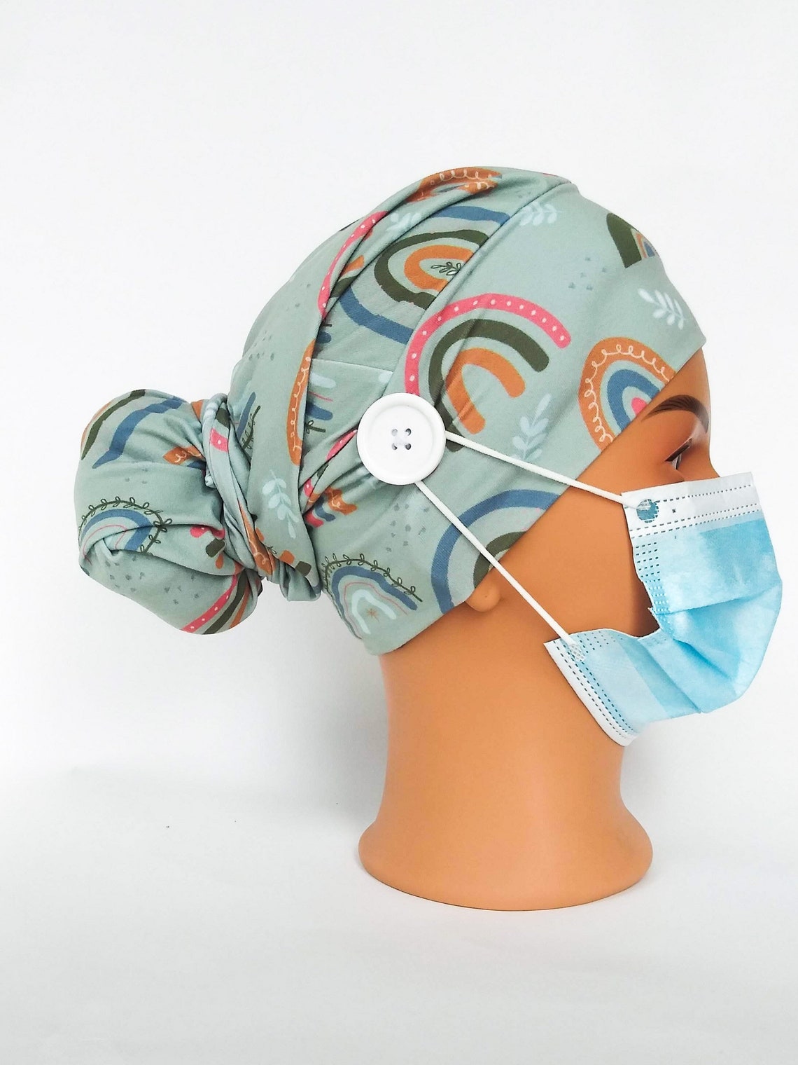 Scrub Cap with Buttons for Mask Nurses Hat for Long Hair or Etsy