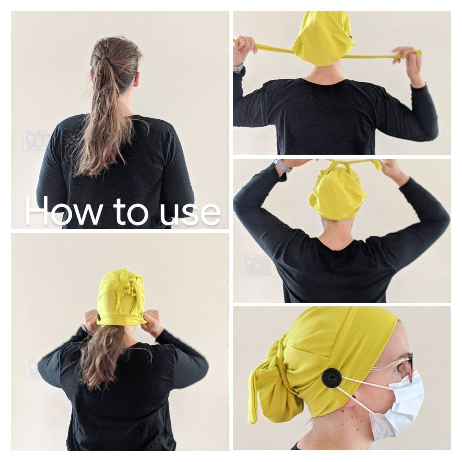 Scrub Cap with Buttons for Mask Nurses Hat for Long Hair or Etsy