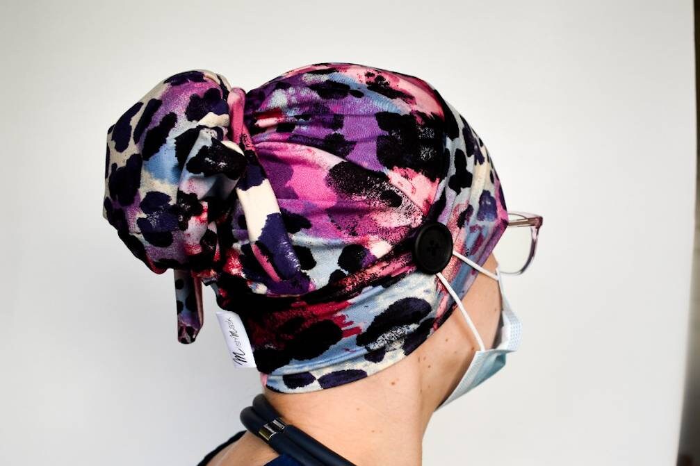 Women's Scrub Cap with Buttons for Mask, Nurses Hat for Long Hair…