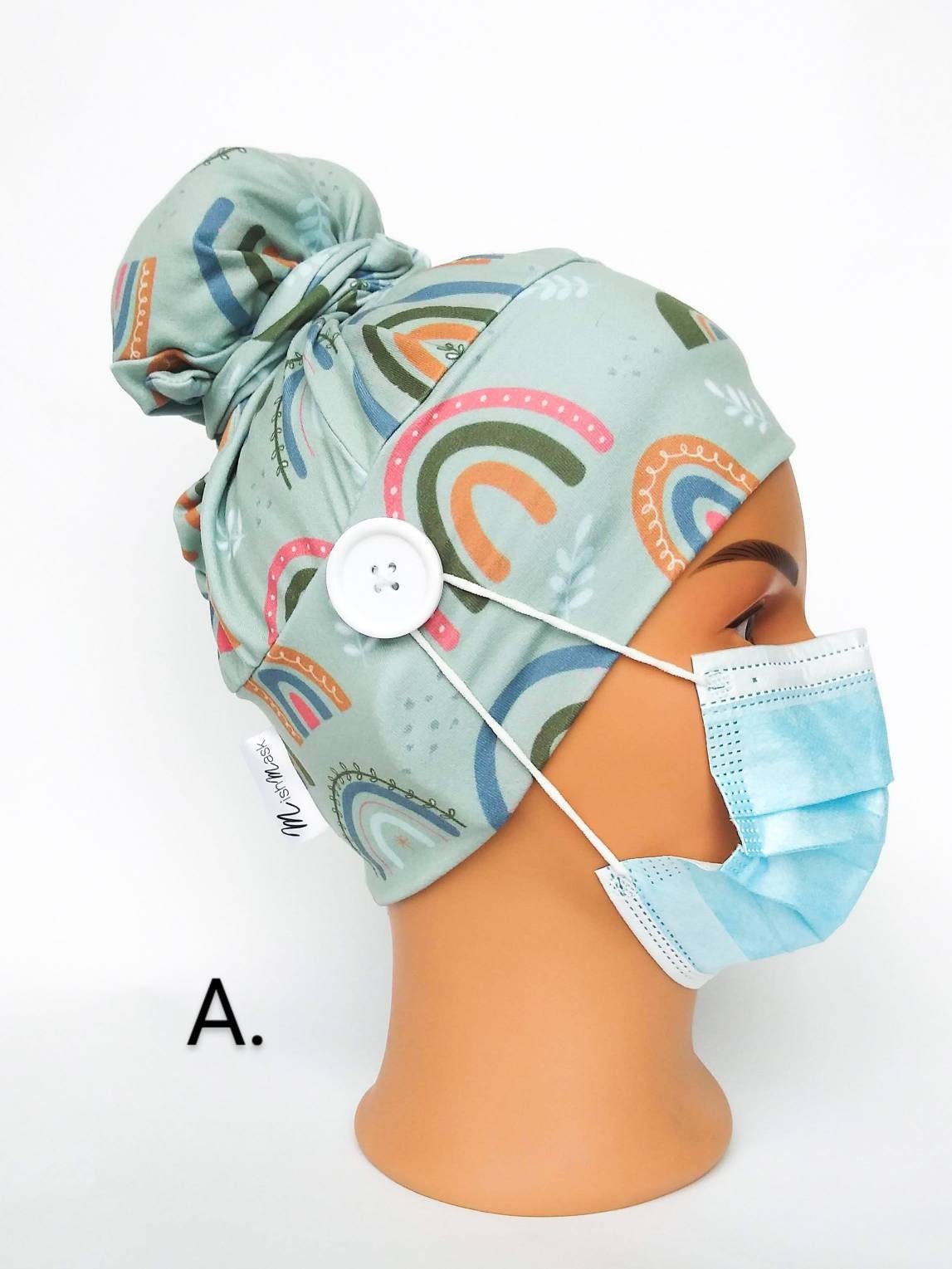 Scrub Cap With Buttons for Mask Nurses 