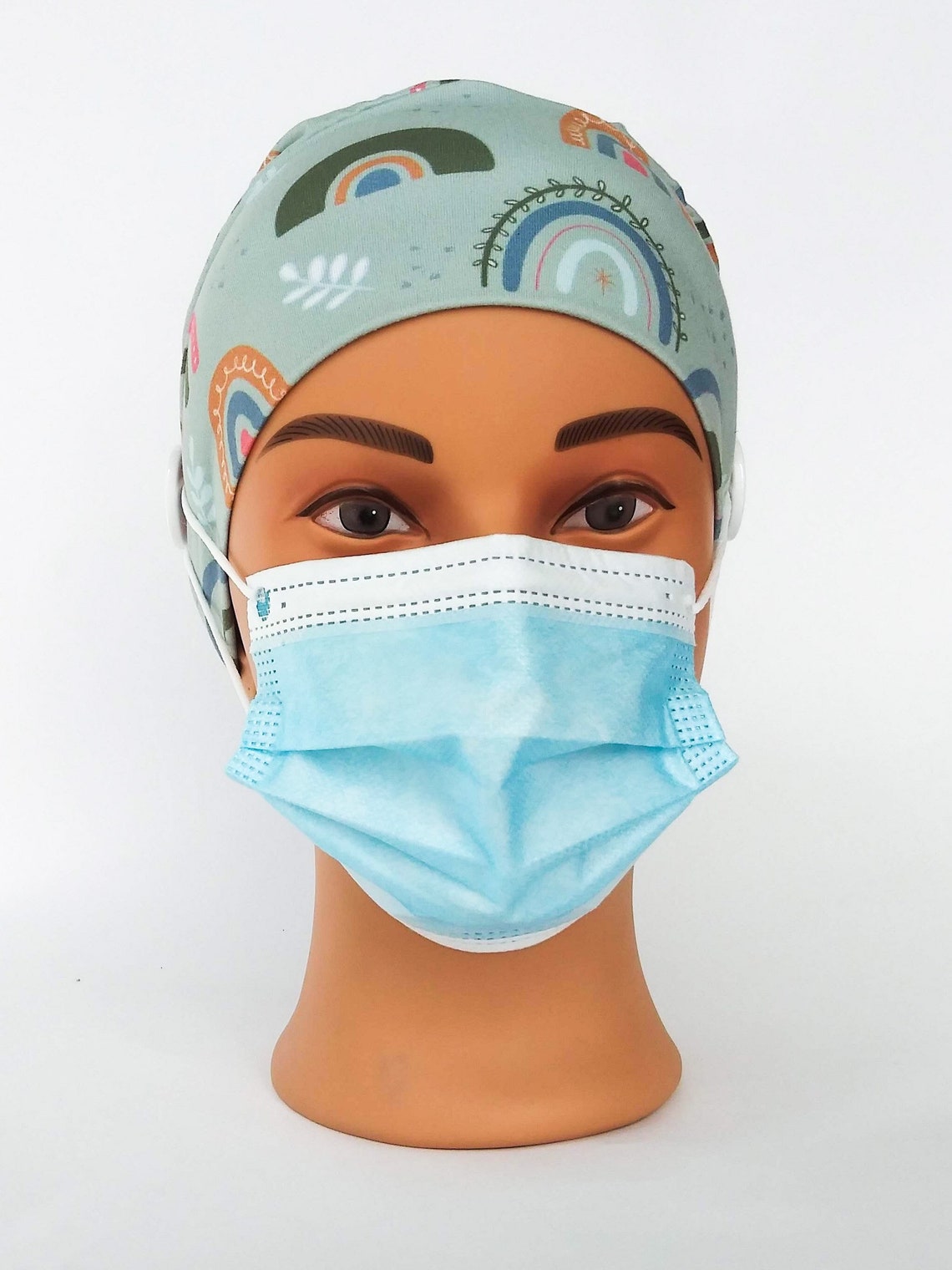 Scrub Cap with Buttons for Mask Nurses Hat for Long Hair or Etsy