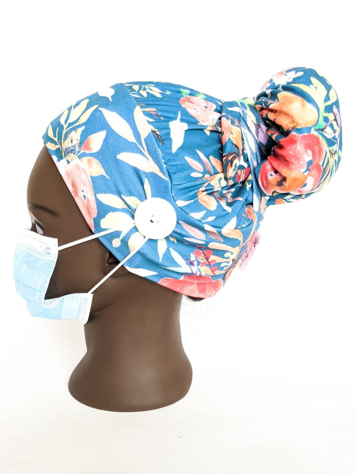 Teal Floral Hair Covering for Doctors 